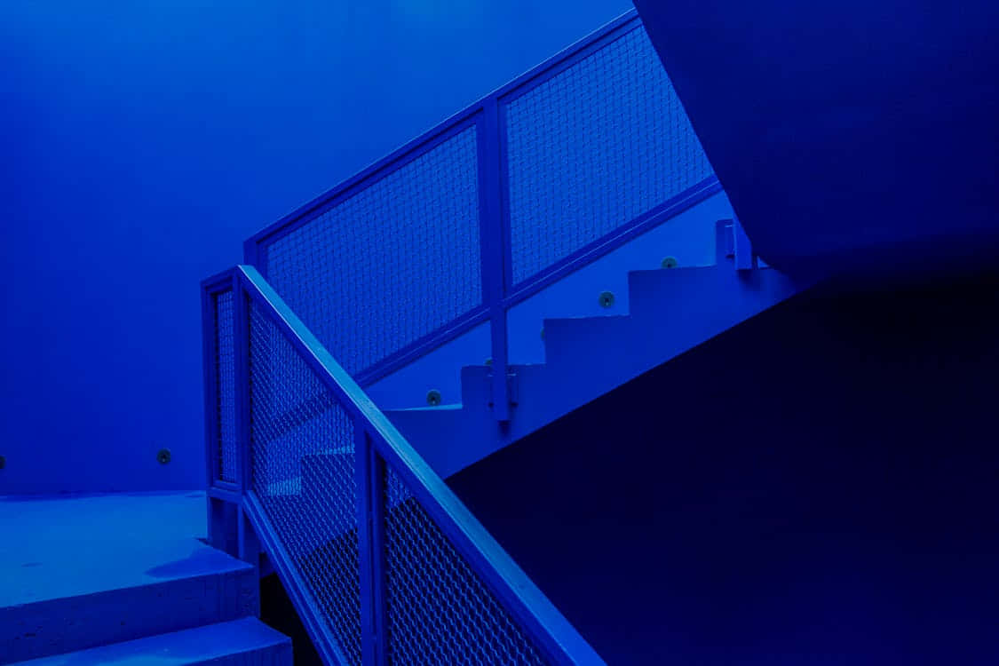 Blue Neon Staircase Aesthetic Wallpaper