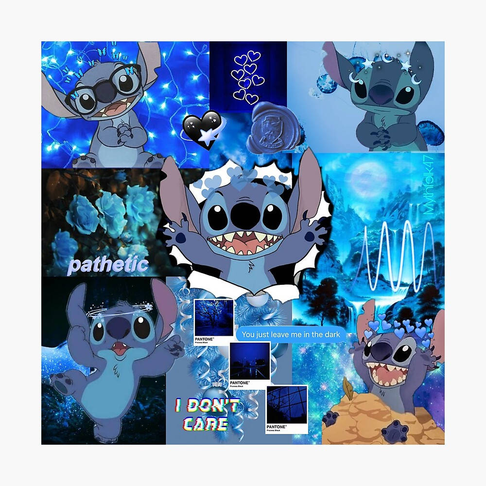 Blue Objects And Stitch Collage Wallpaper