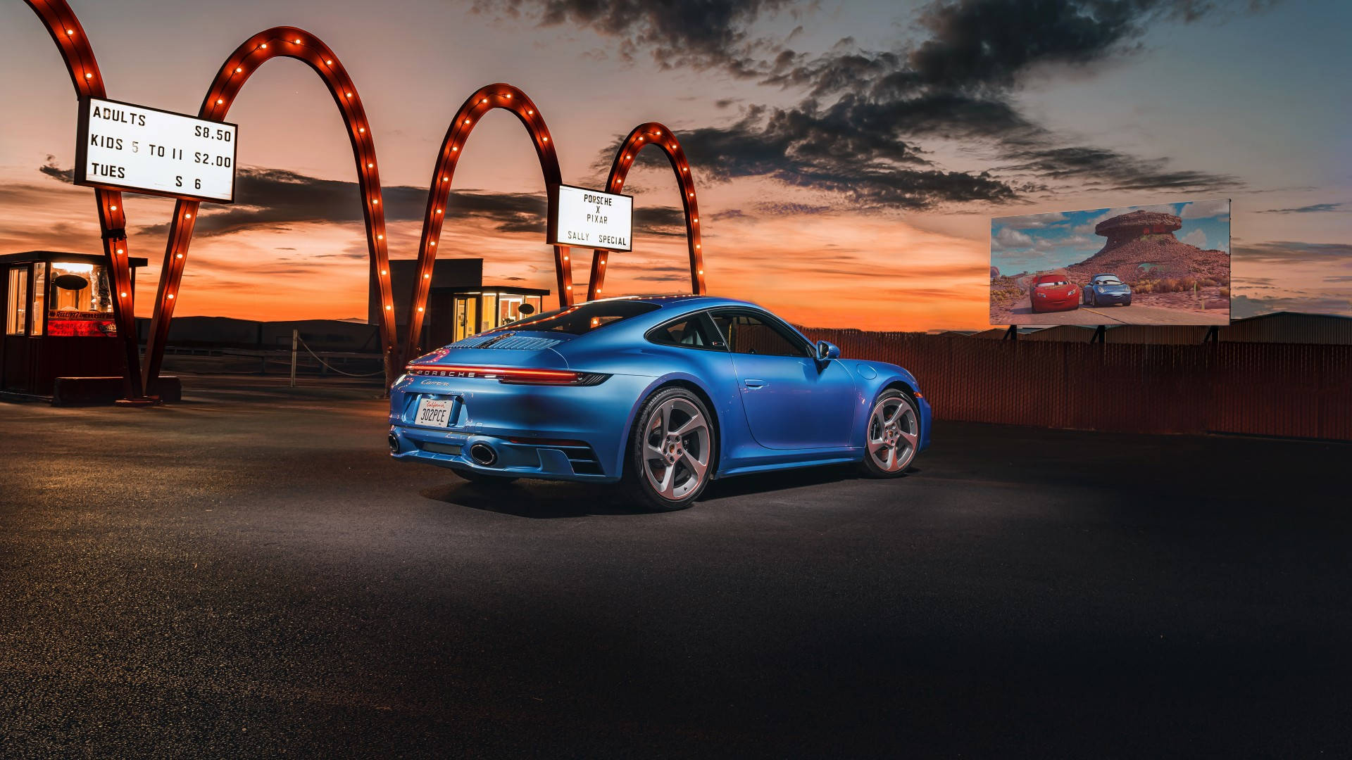 Blue Porsche 911 In Movie Drive-in Wallpaper