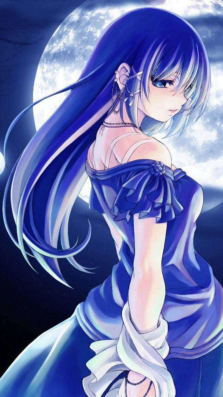 Blue-themed Cute Anime Girl Iphone Wallpaper