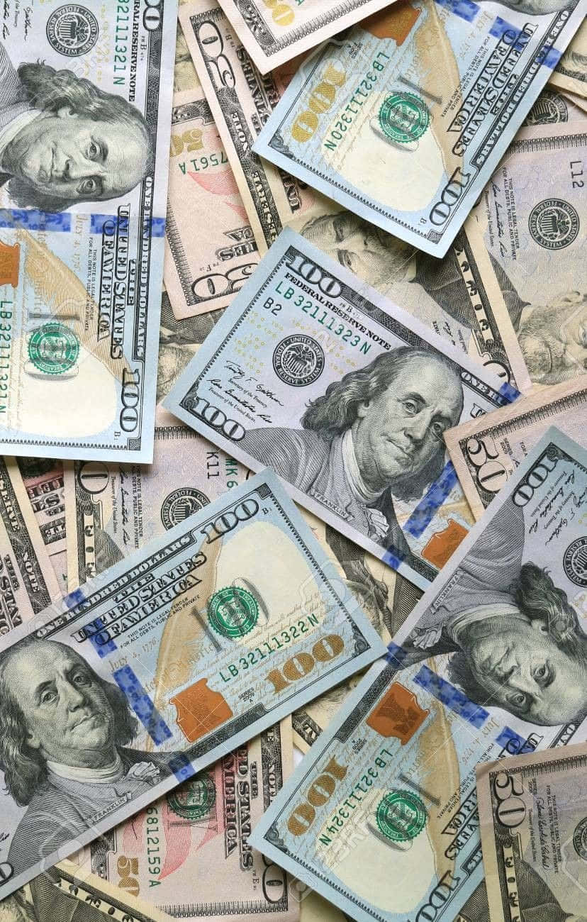 Bluish 100 Dollar Bill Pile For Phone Wallpaper