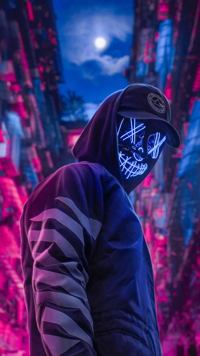 Boy With Neon Mask Hacker 3d Wallpaper