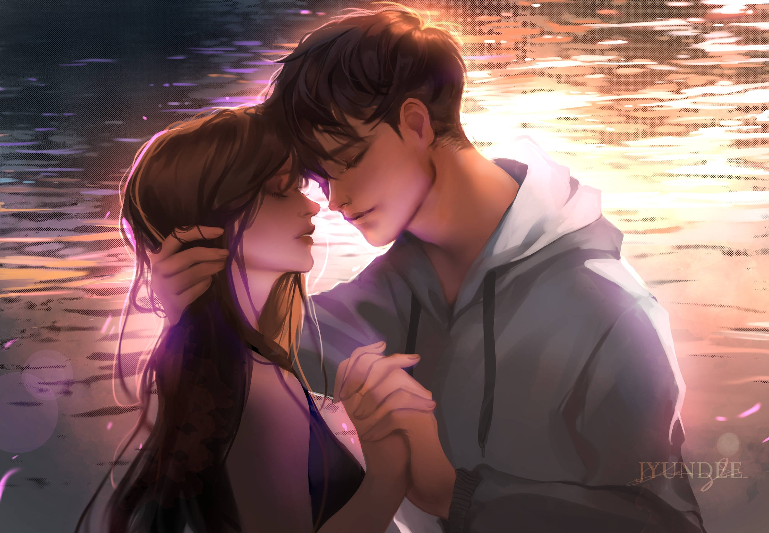 Boyfriend And Girlfriend About To Kiss Art Wallpaper