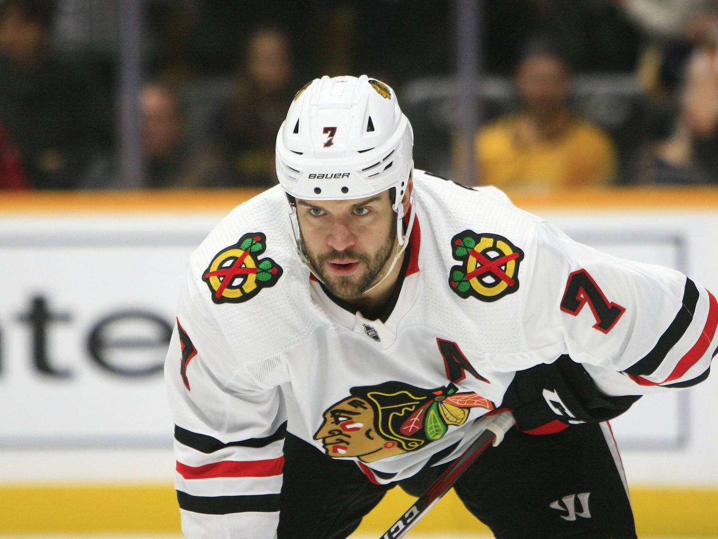 Brent Seabrook In Action For Chicago Blackhawks Wallpaper