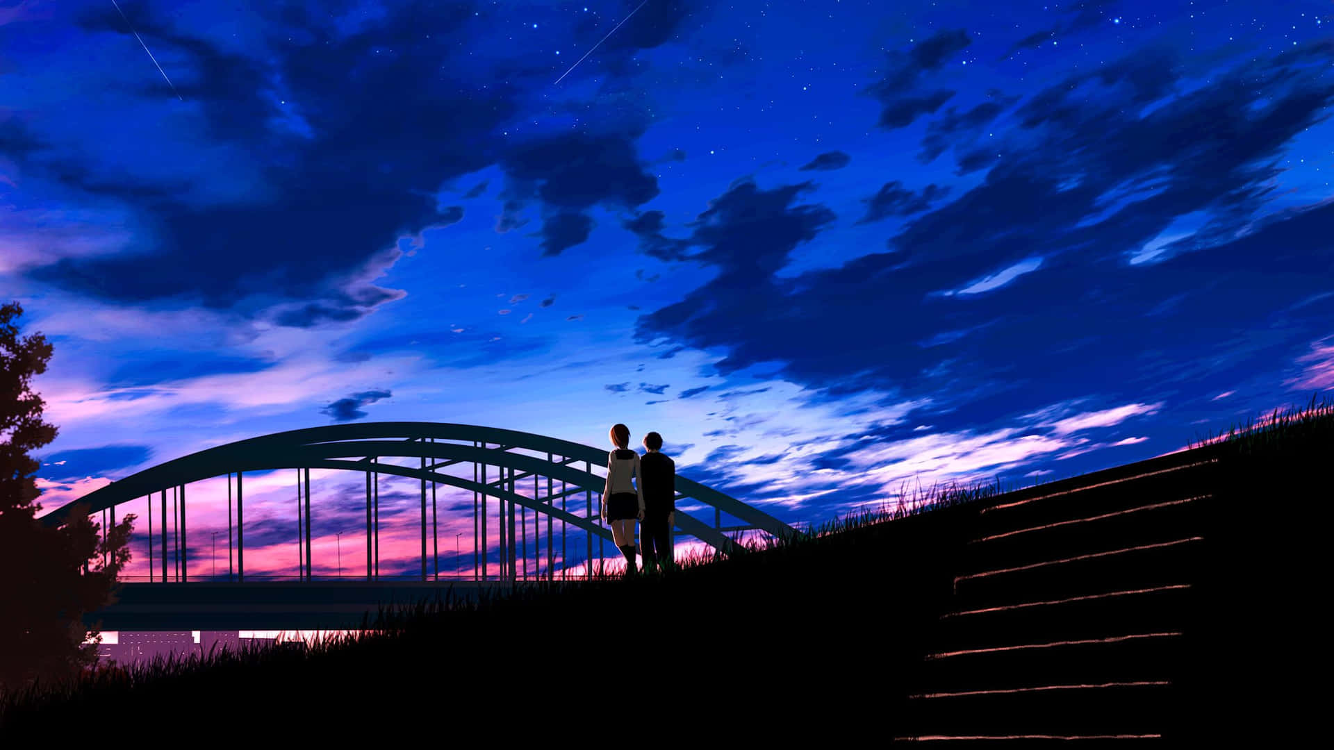 Download free Bridge Anime Night Scenery Wallpaper - MrWallpaper.com