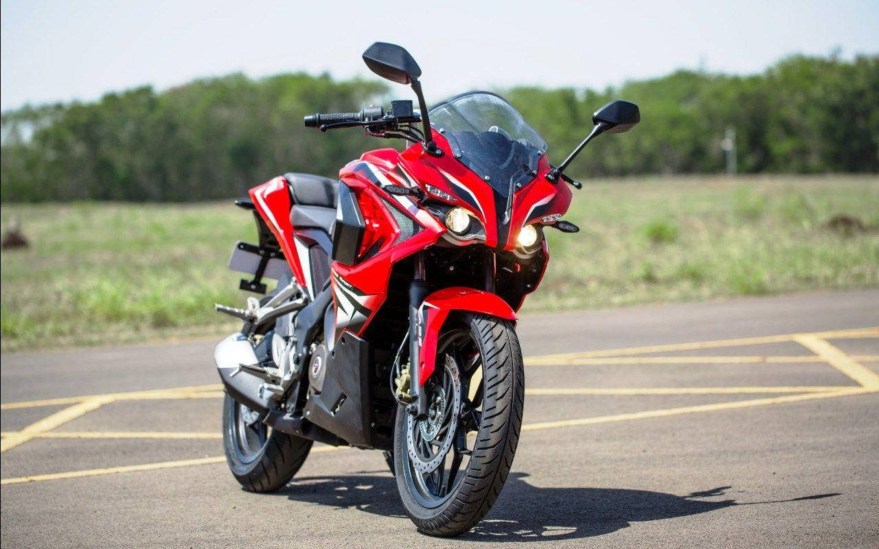Bright Red Pulsar Rs200 Motorcycle In High Definition Wallpaper