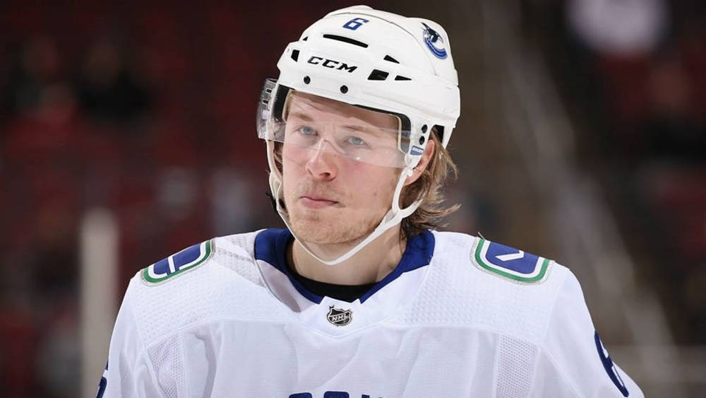 Brock Boeser In Action During The Vancouver Canucks Vs. Arizona Coyotes Hockey Game. Wallpaper