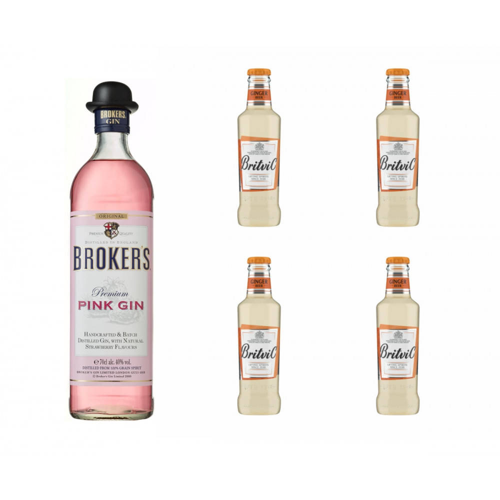 Brokers Pink Gin Paired With Britvic Ginger Beer On A Countertop Wallpaper