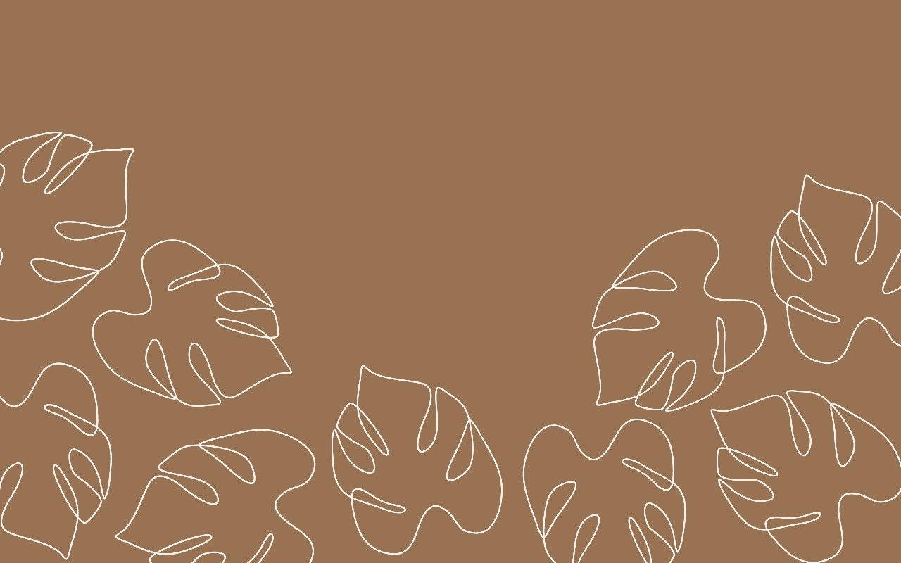 Brown Aesthetic Monstera Leaves Laptop Wallpaper