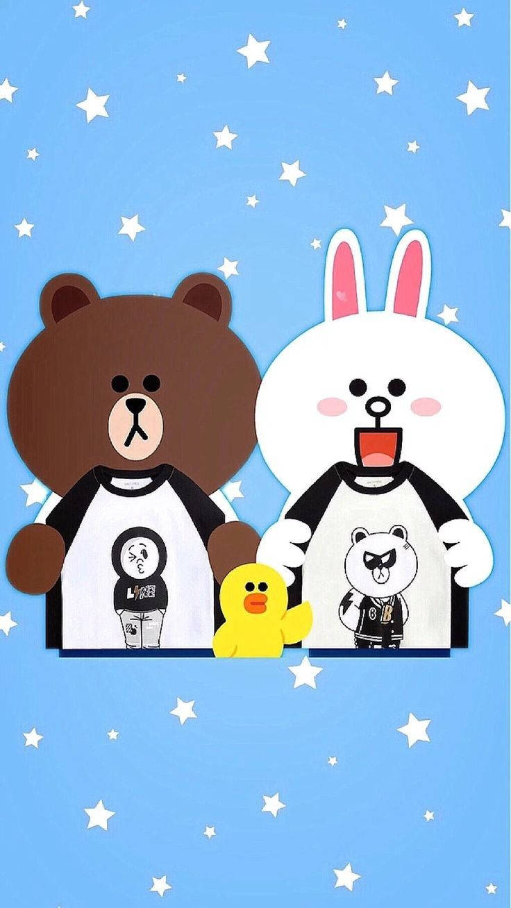 Brown And Cony In Blue Line Friends Wallpaper