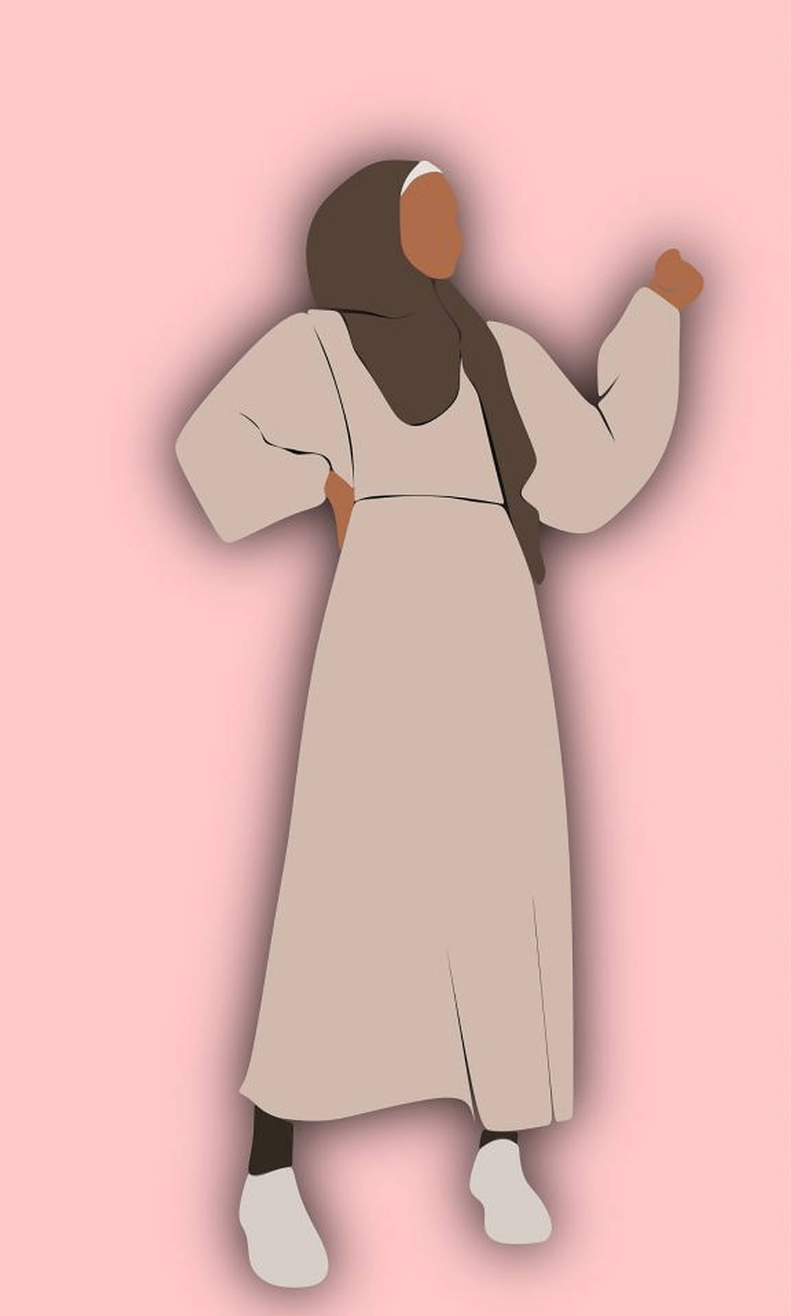 Brown Cartoon Hijab Pink Background Wallpaper