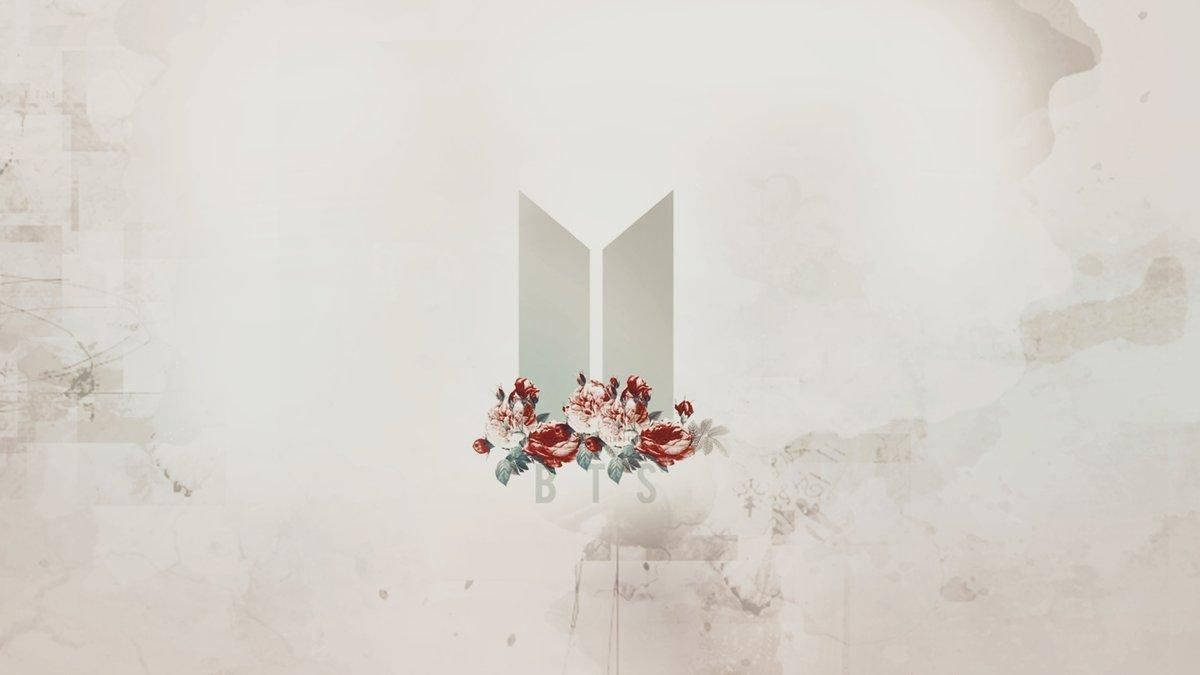 Bts Logo With Flowers Laptop Wallpaper