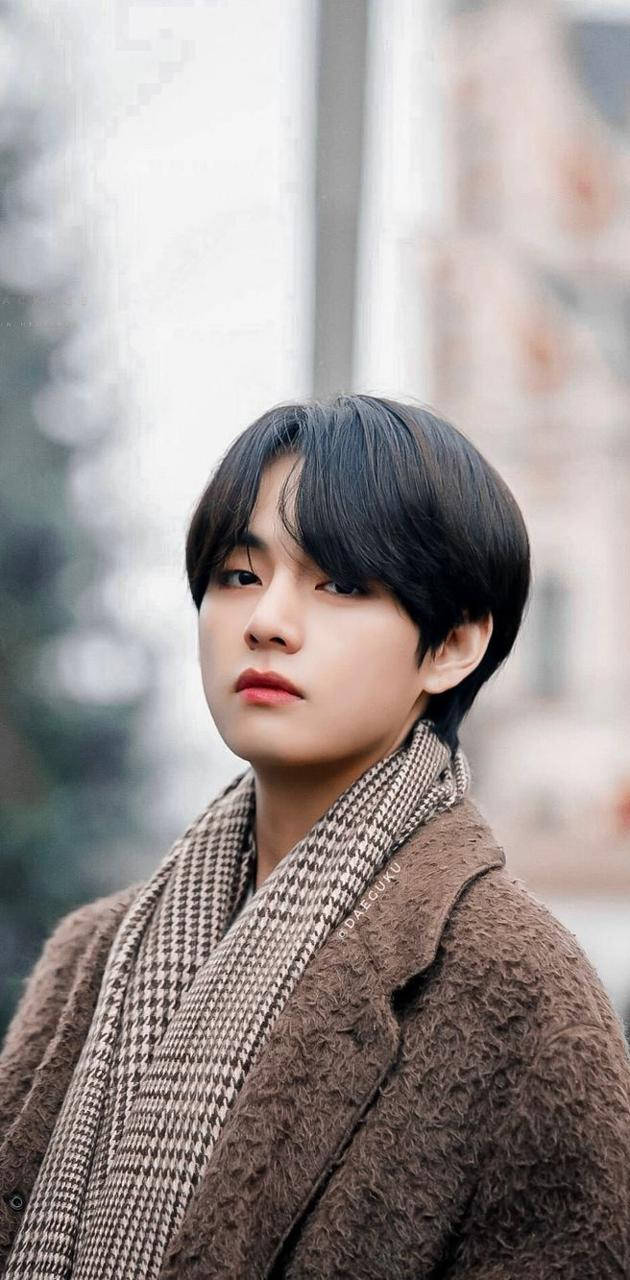 Bts V Brown Winter Outfit Wallpaper