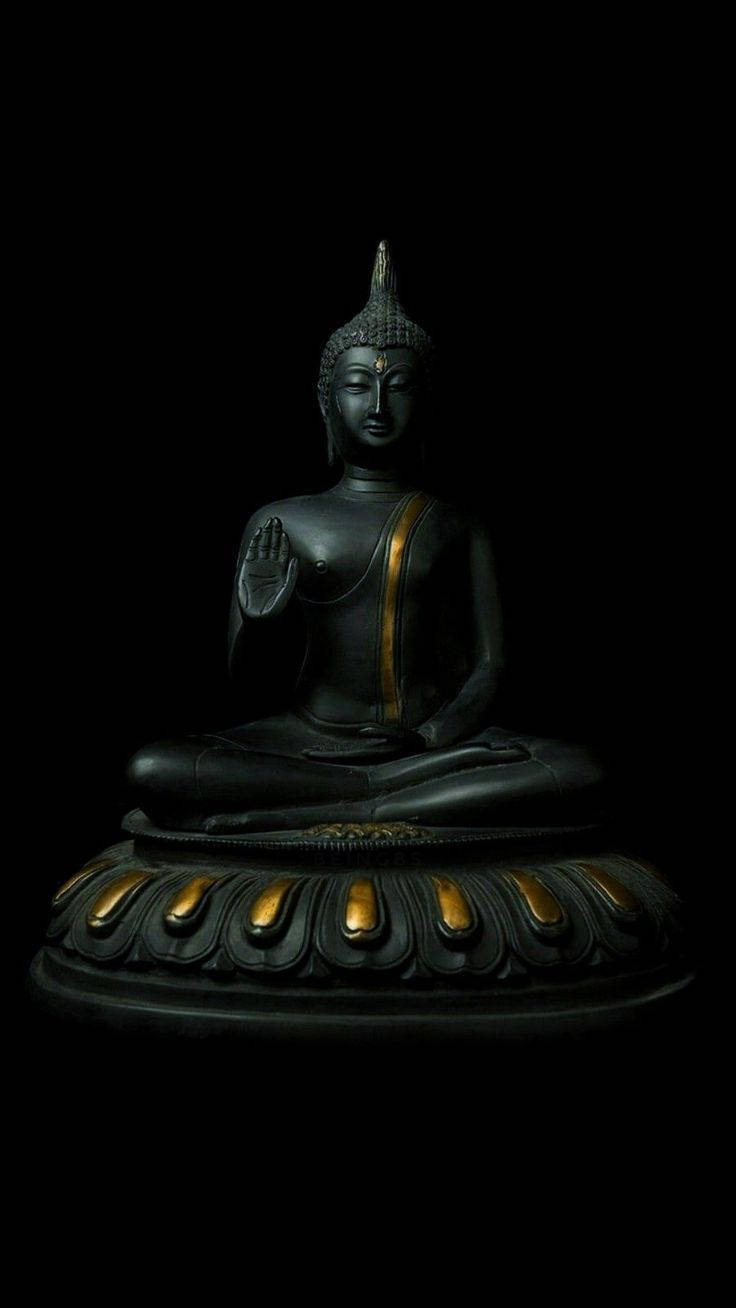 Buddha 3d Black Statue With Gold Wallpaper