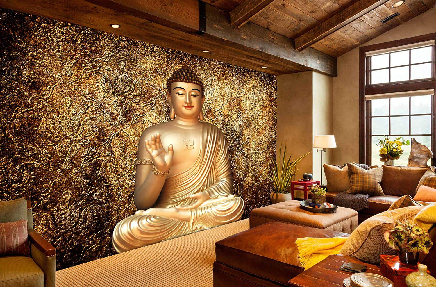 Buddha 3d Living Room Statue Wallpaper