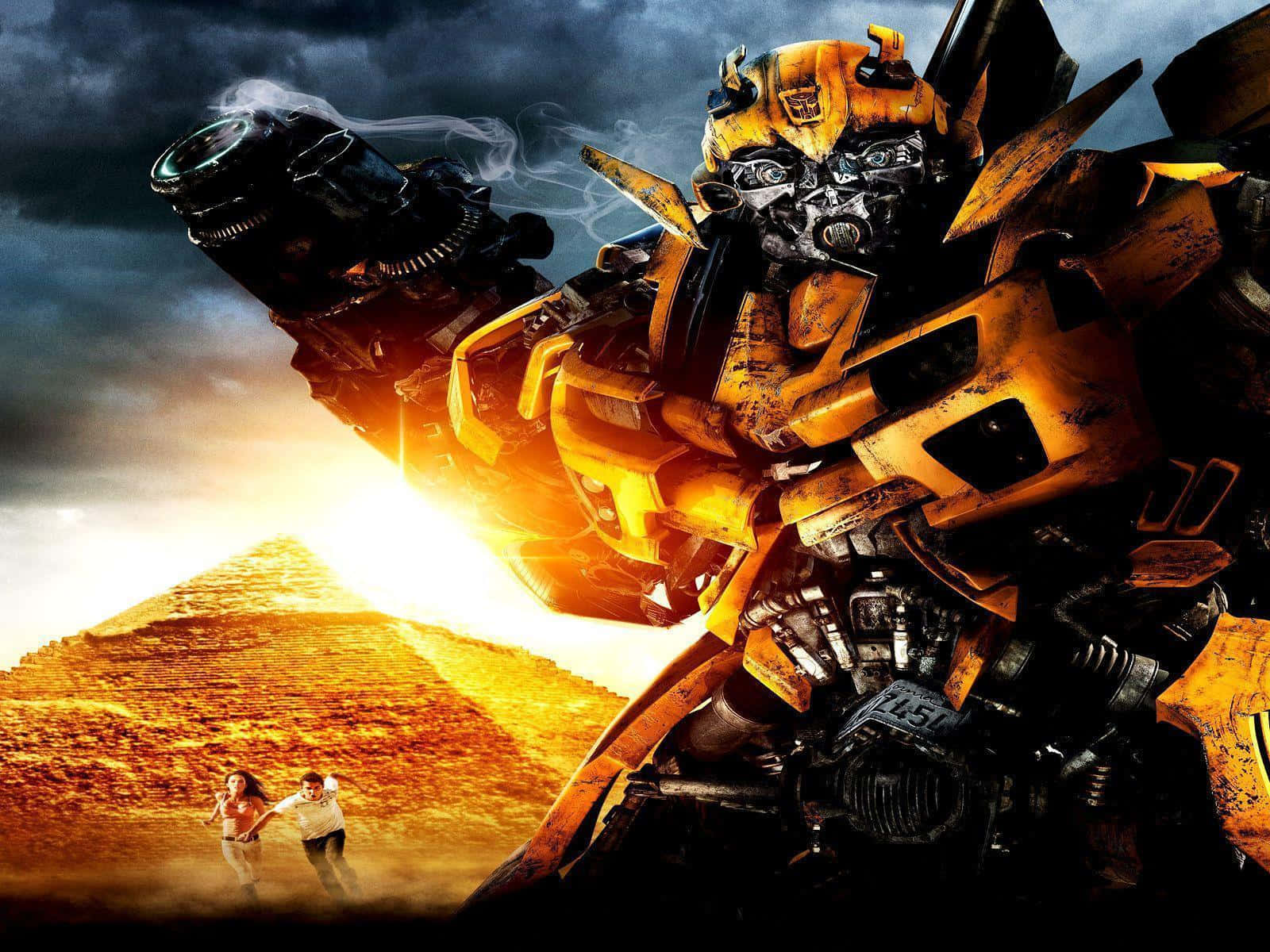 Bumblebee Stares Down The Decepticons - Ready For Action Wallpaper