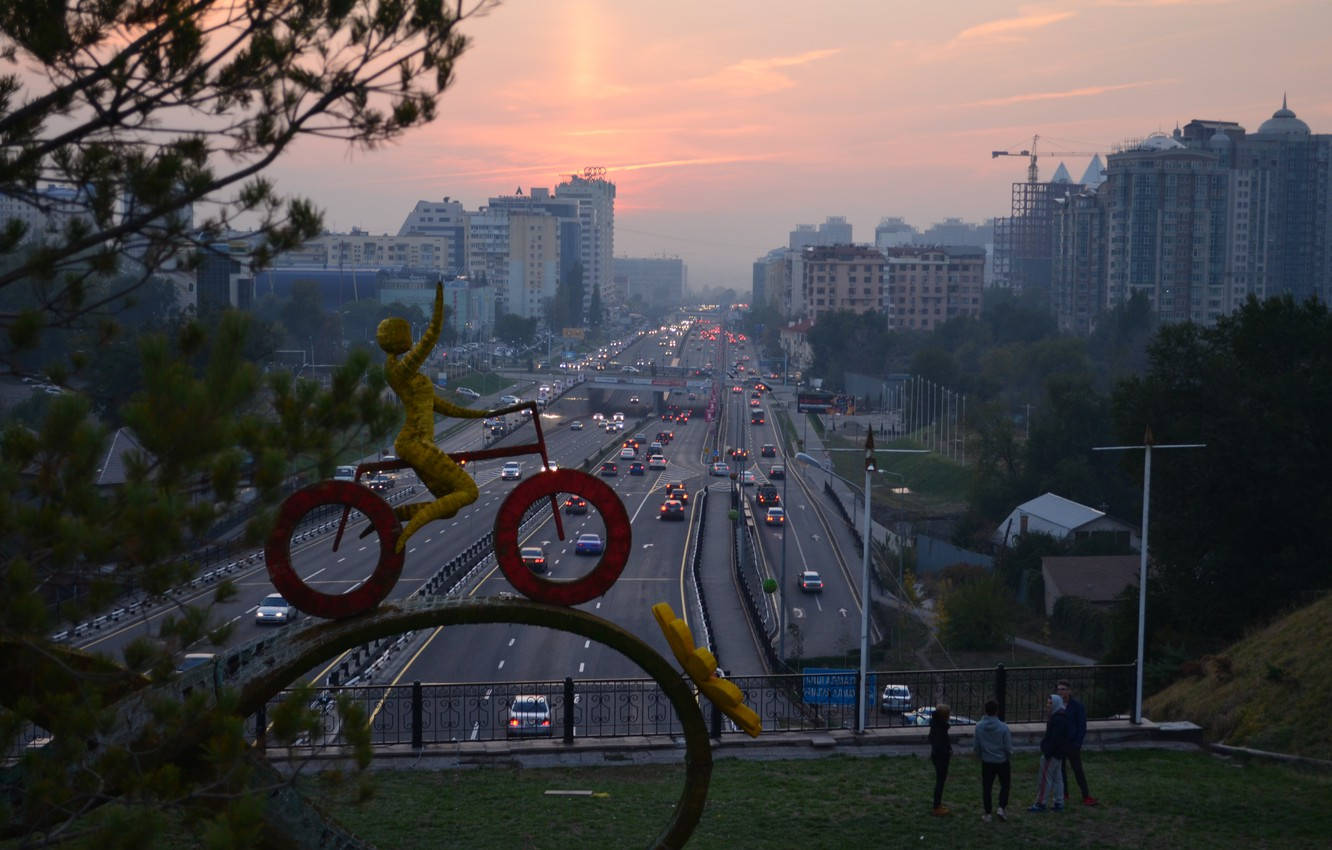 Busy Road In Almaty Kazakhstan Wallpaper