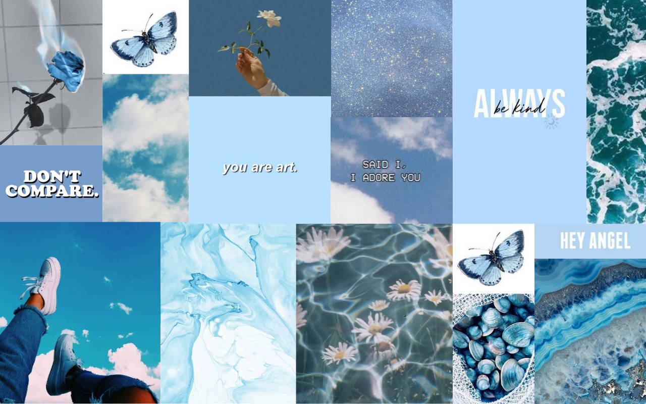 Calm Blue Aesthetic Pc Collage Wallpaper