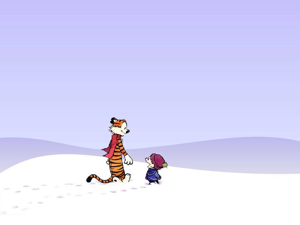 Calvin And Hobbes Together In Snow Wallpaper