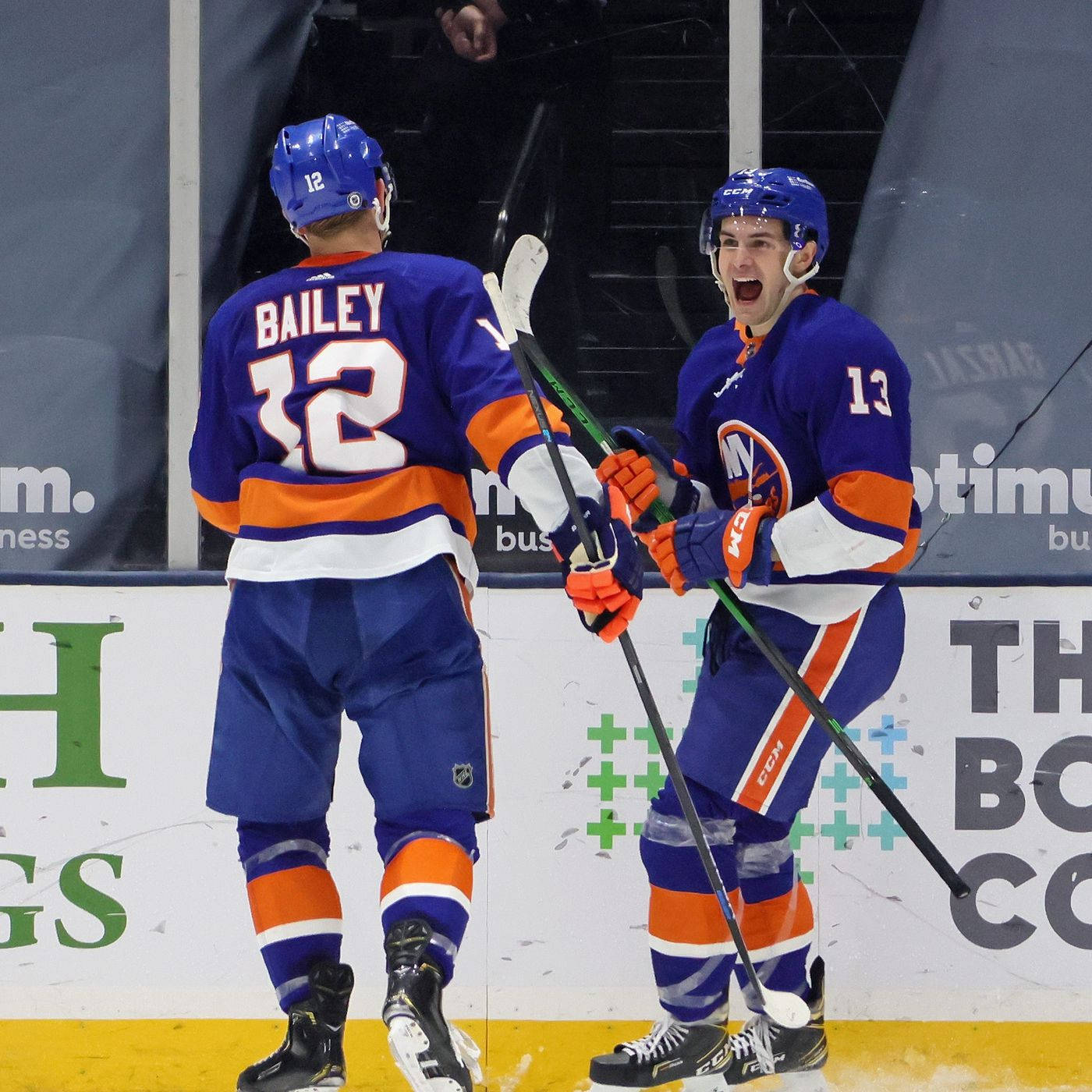 Canadian Ice Hockey Player Mathew Barzal And Teammate Josh Bailey Wallpaper