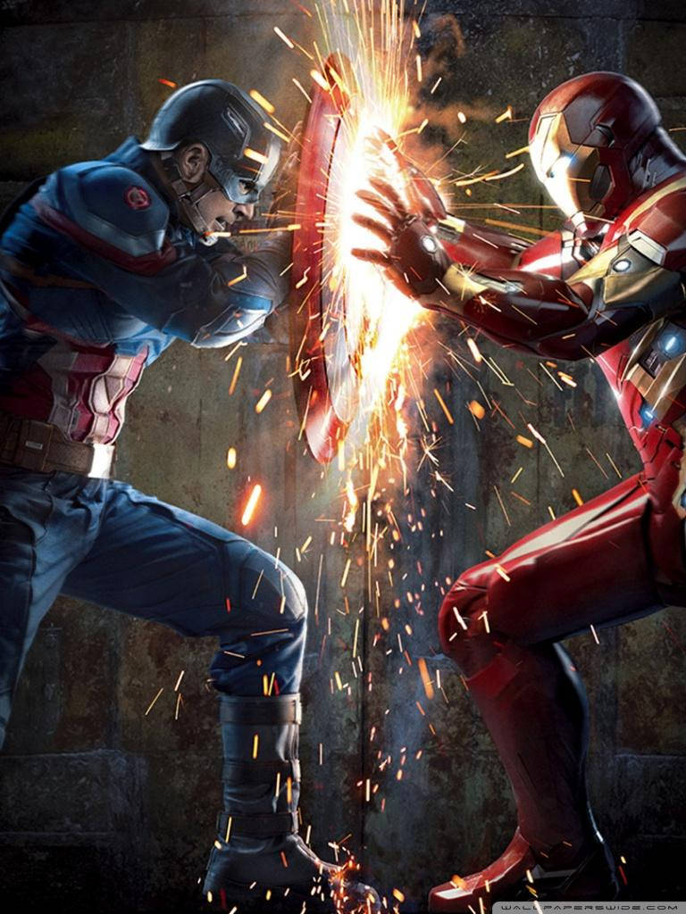 Captain America Mobile Fighting Iron Man Wallpaper