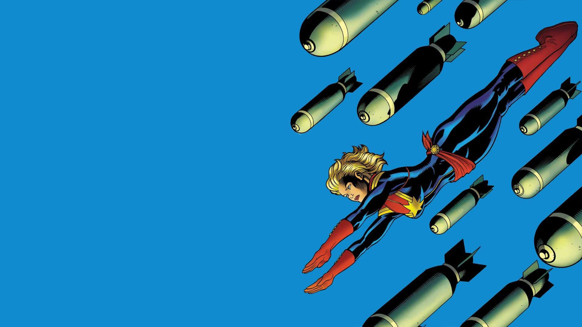 Captain Marvel Takes Flight In Her Powerful Suit In This Hd Wallpaper Wallpaper