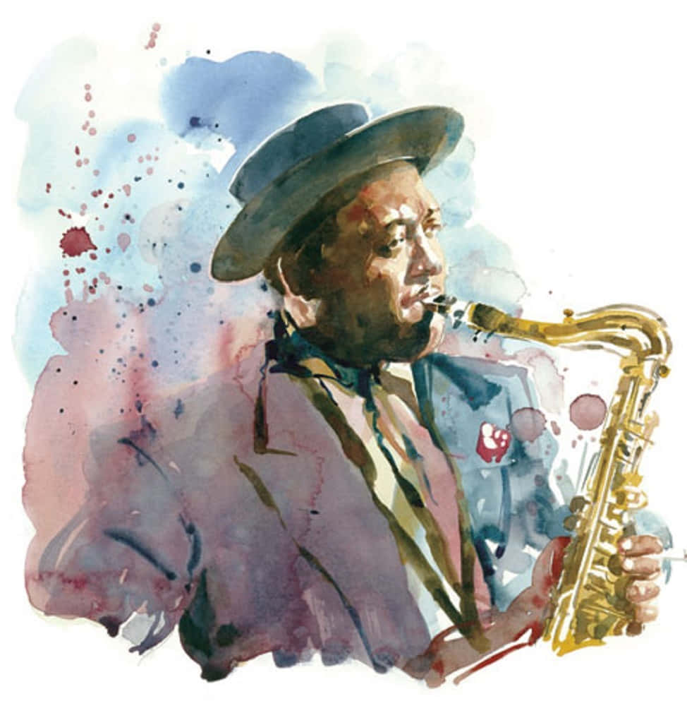 Caption: A Mesmerizing Watercolor Painting Of Lester Young Wallpaper