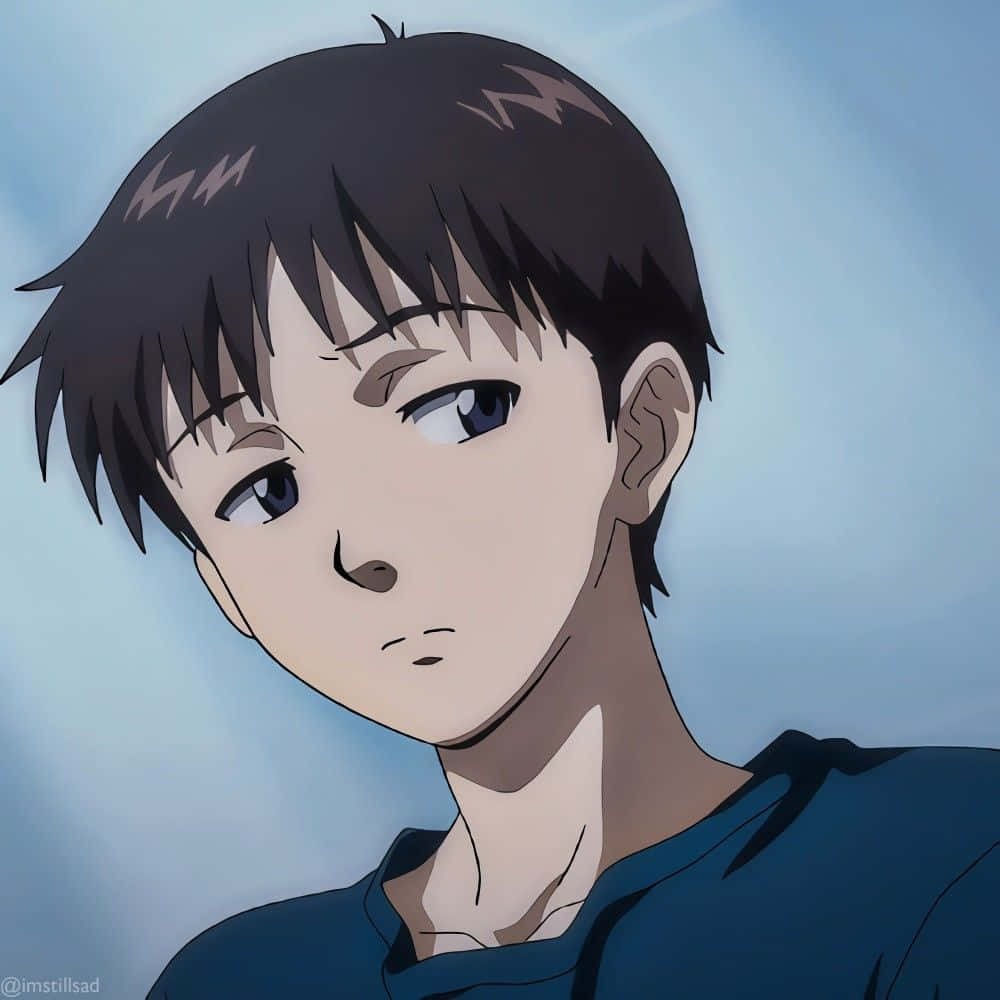 Caption: Determined Shinji Ikari - Neon Genesis Evangelion Anime Character Wallpaper