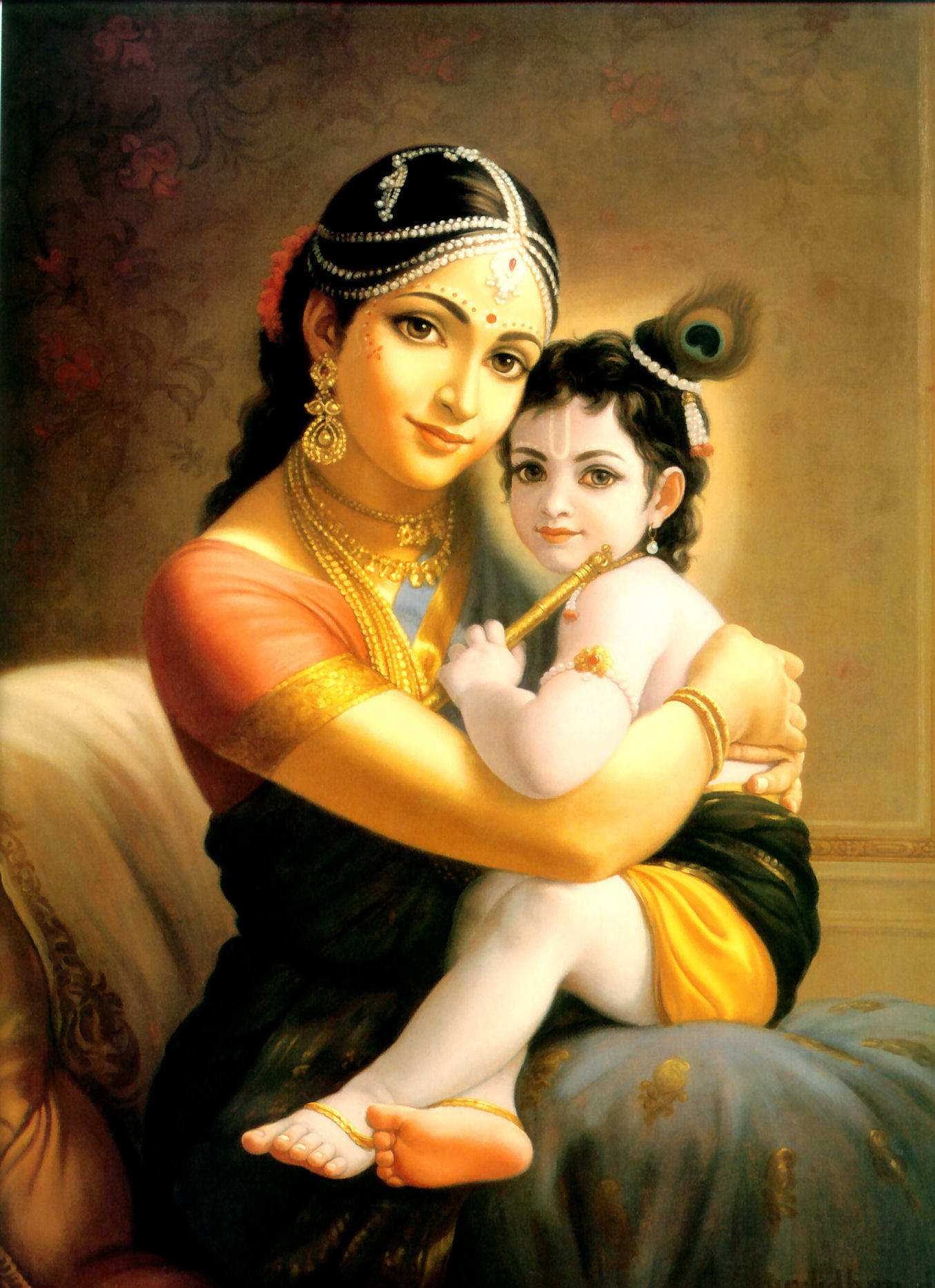 Caption: Divine Interaction - Krishna On Phone Wallpaper
