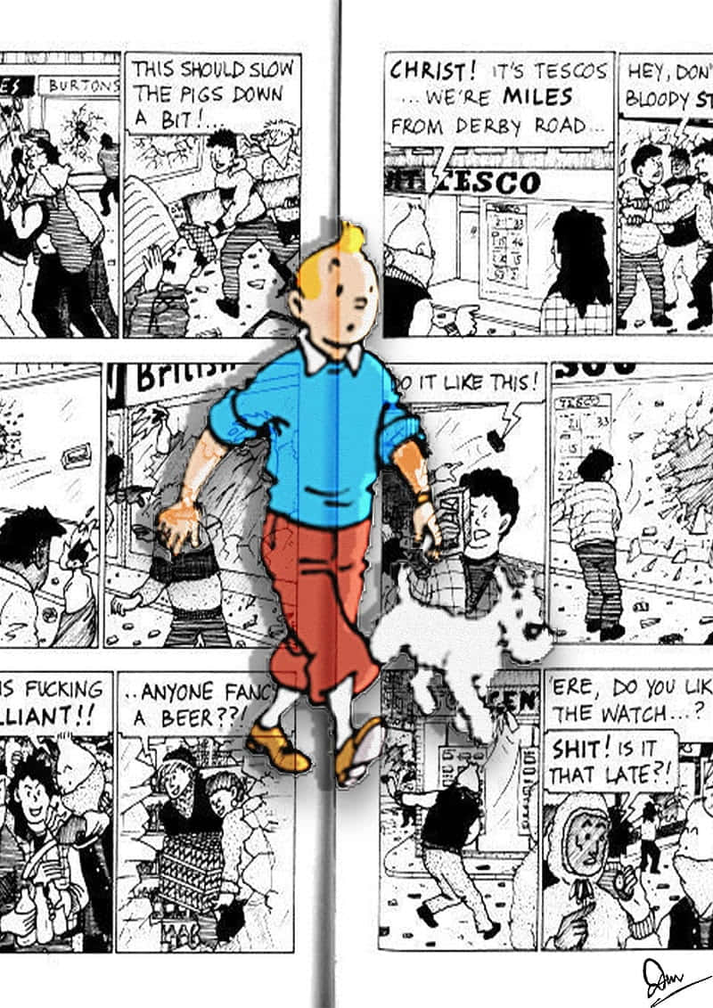 Caption: Epic Adventure In The Adventures Of Tintin Comic Illustration Wallpaper