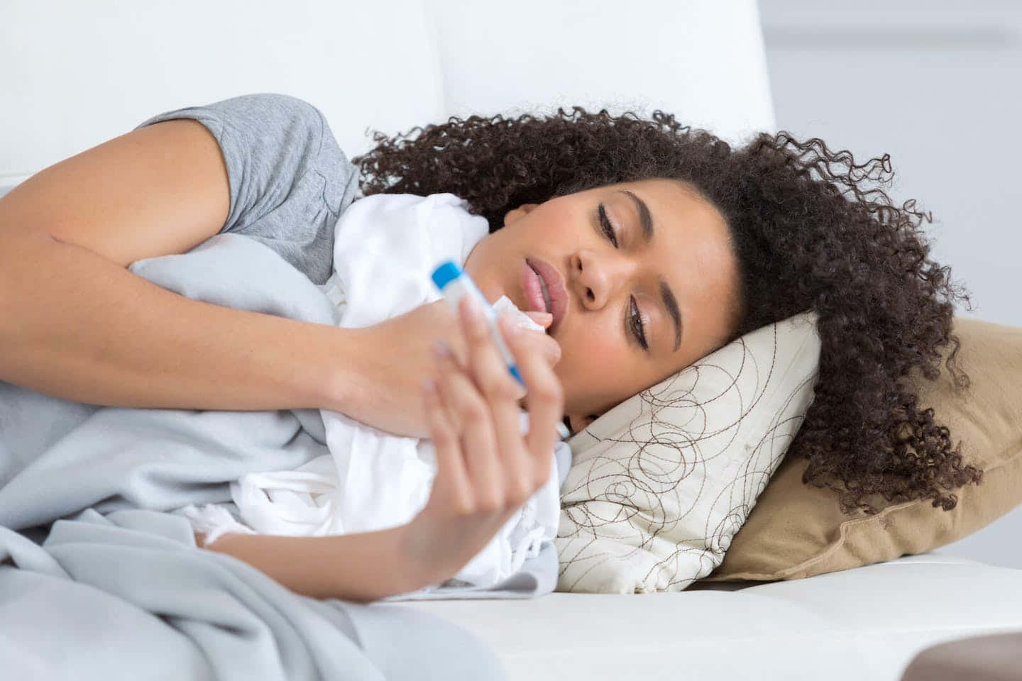 Caption: Exhausted Woman Struggling With Nausea Wallpaper