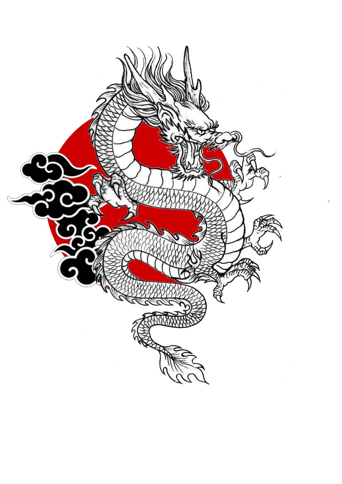 Caption: Ferocious Elegance - Majestic Japanese Dragon Tattoo In A Red Circle Wallpaper