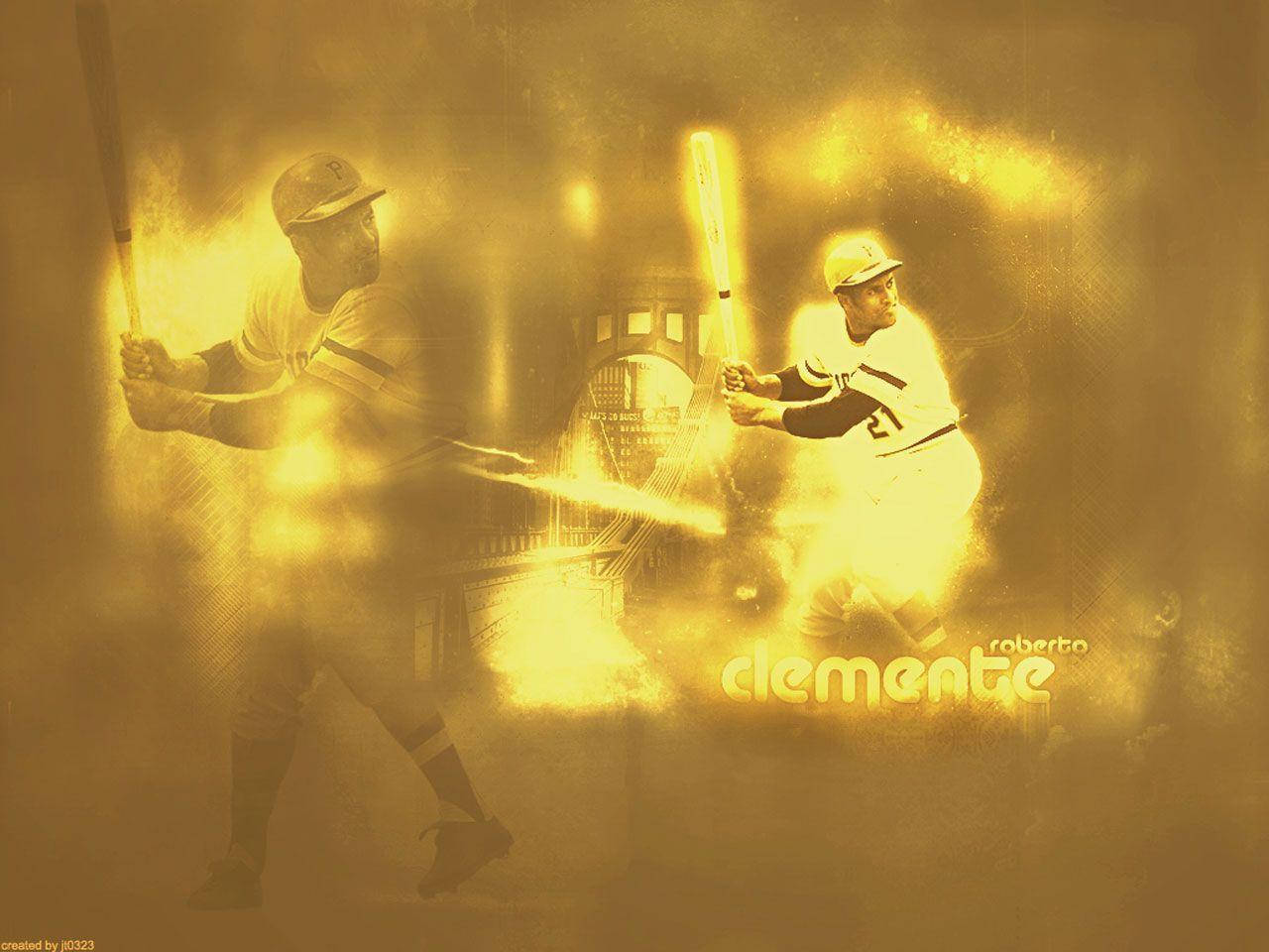 Caption: Legendary Roberto Clemente In A Golden Aesthetic Wallpaper