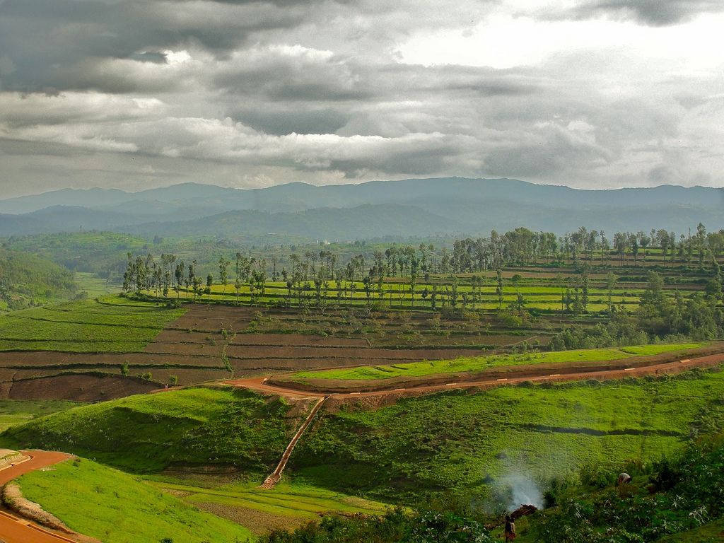 Caption: Scenic View Of Burundi's Hills And Lush Terrain Wallpaper