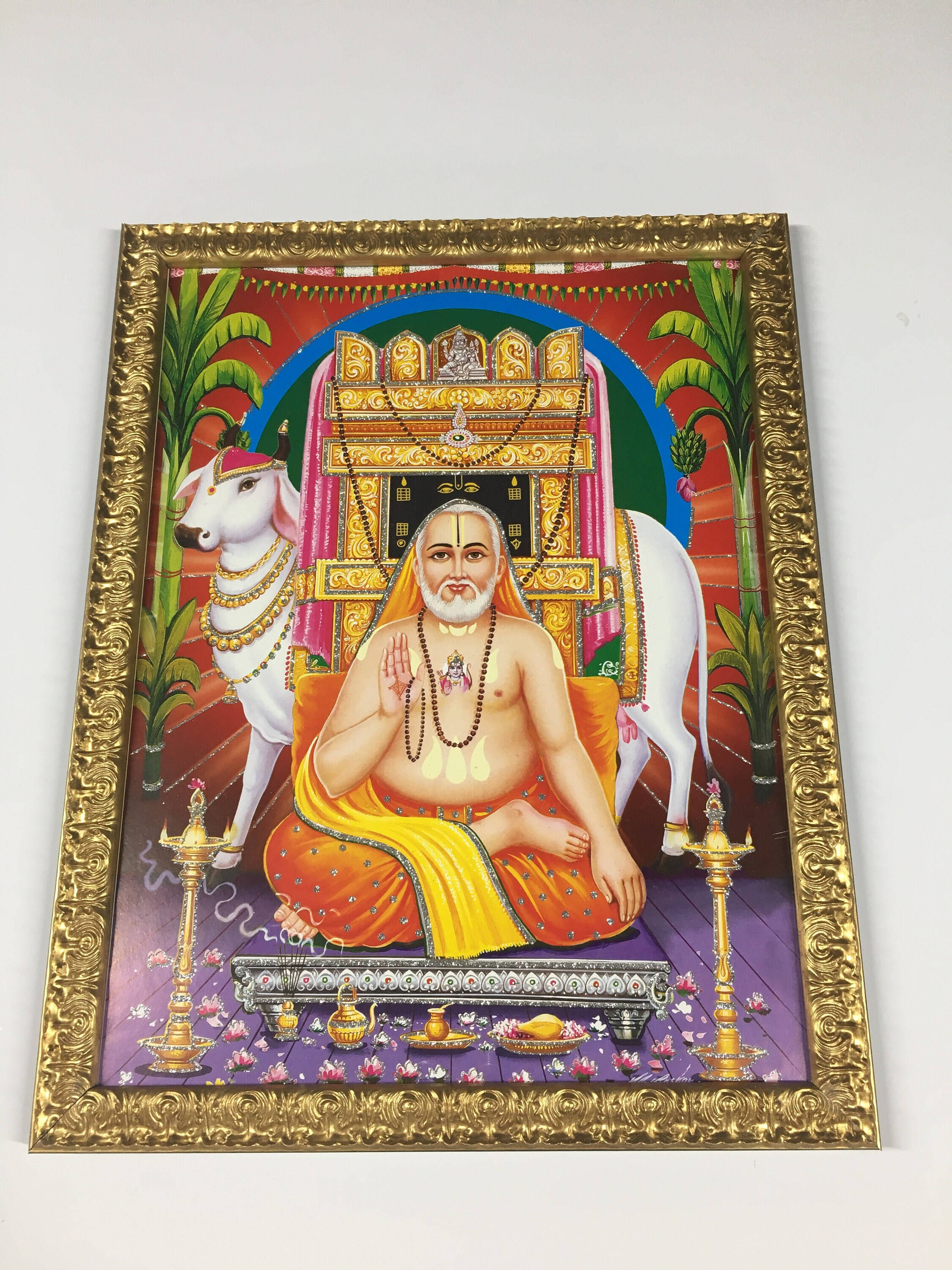 Caption: Spiritual Elegance - Lord Raghavendra Painting Wallpaper