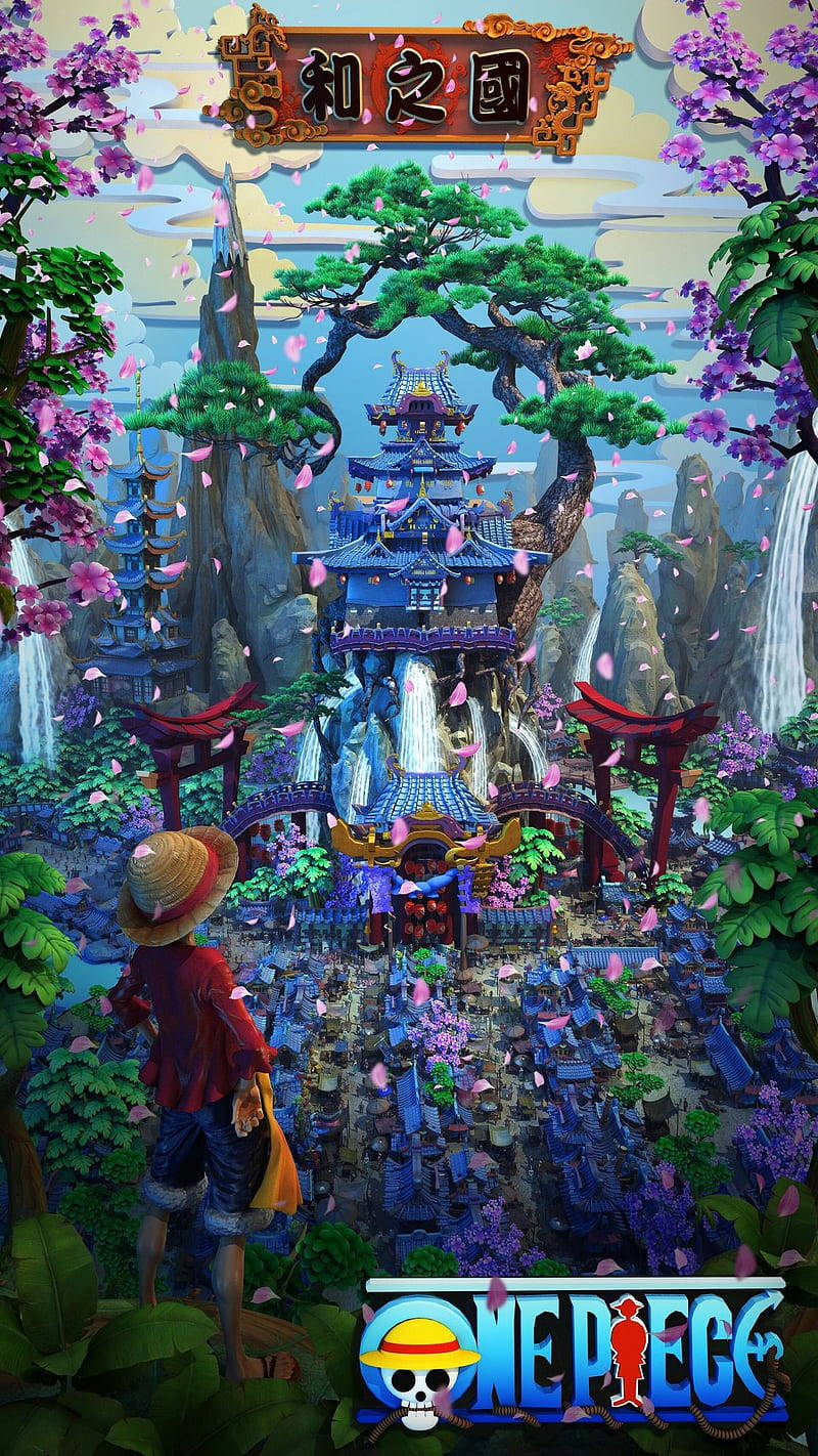 Caption: The Vibrant 3d Kingdom Of Luffy On Aesthetic Anime Iphone Wallpaper Wallpaper