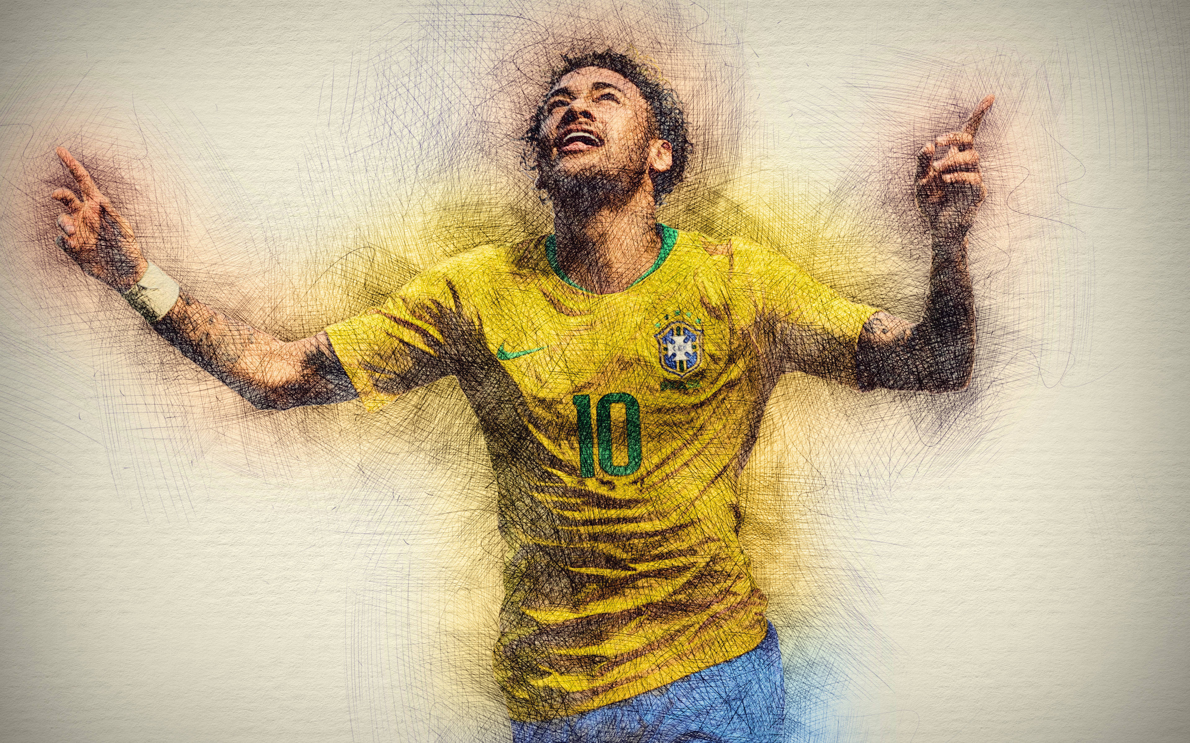 Caption: Vibrant Colored Sketch Of Neymar Jr. Wallpaper