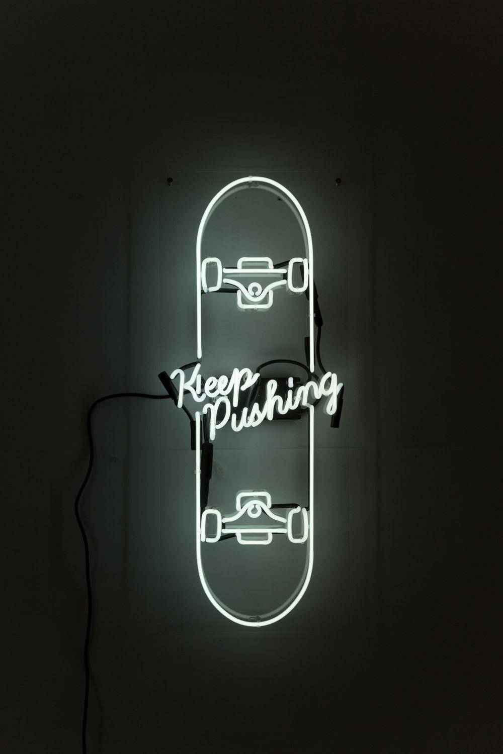 Captivating Skater Aesthetic With White Neon Sign Wallpaper