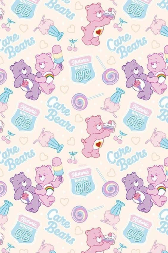Care Bears Pattern On A White Background Wallpaper