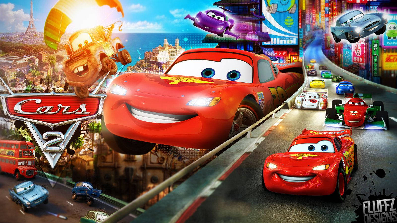 Cars 2 Movie Scenes Collage Wallpaper