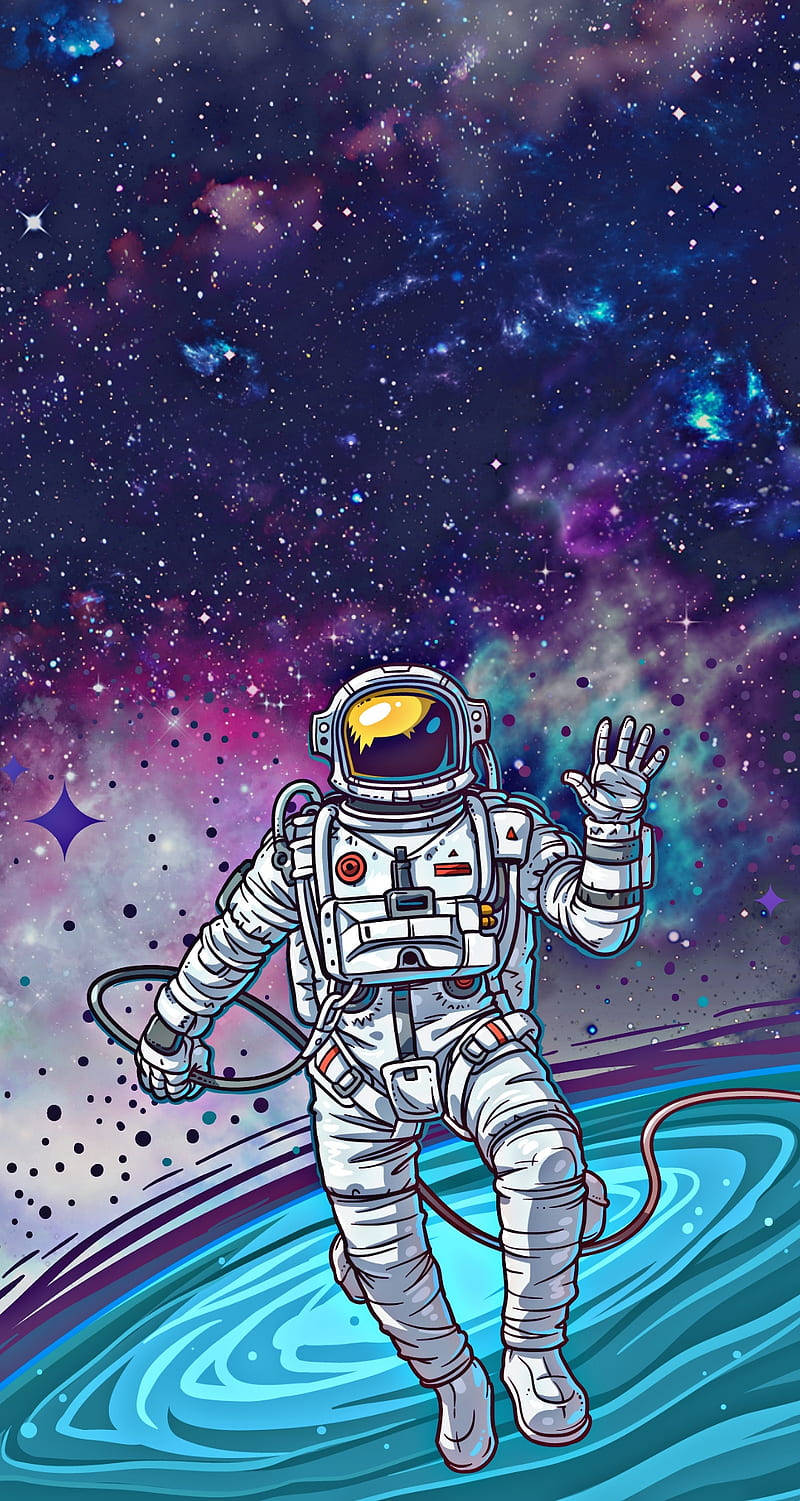 Cartoon Astronaut Waving Wallpaper