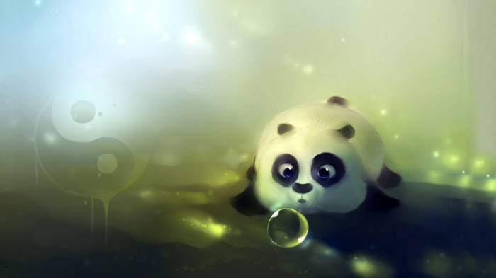 Cartoon Beautiful Panda With Yin Yang Wallpaper