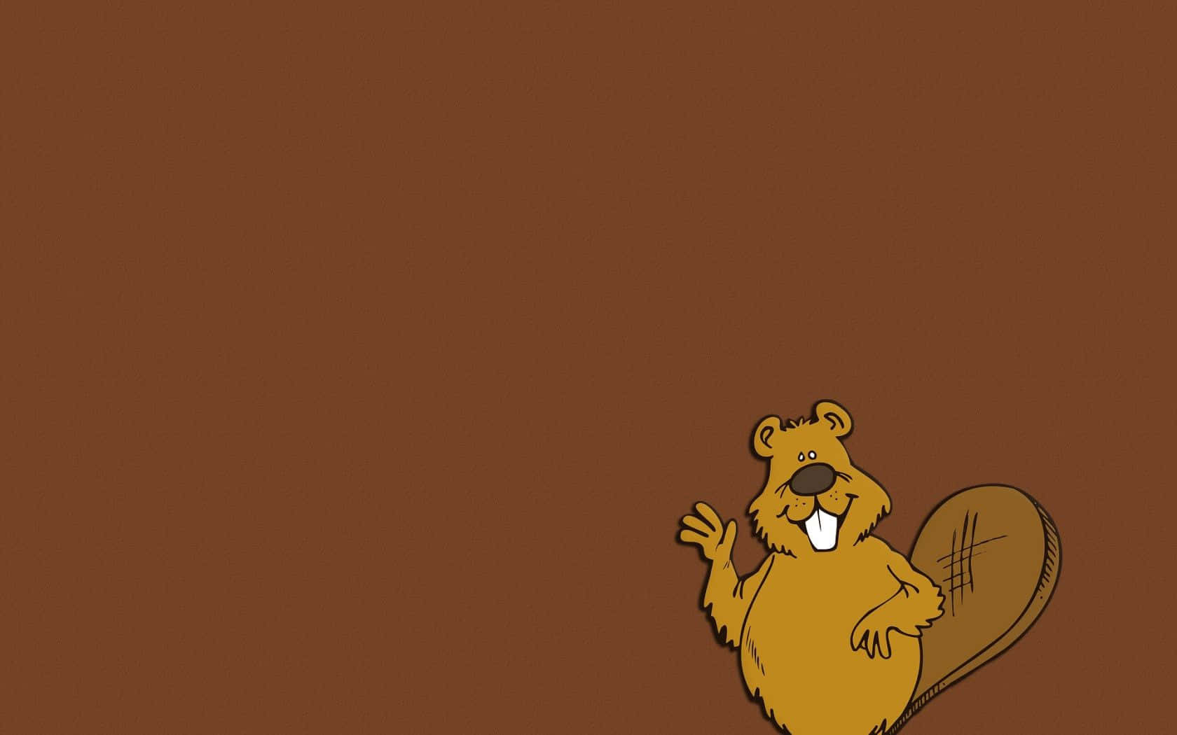 Cartoon Beaver Waving Brown Background Wallpaper