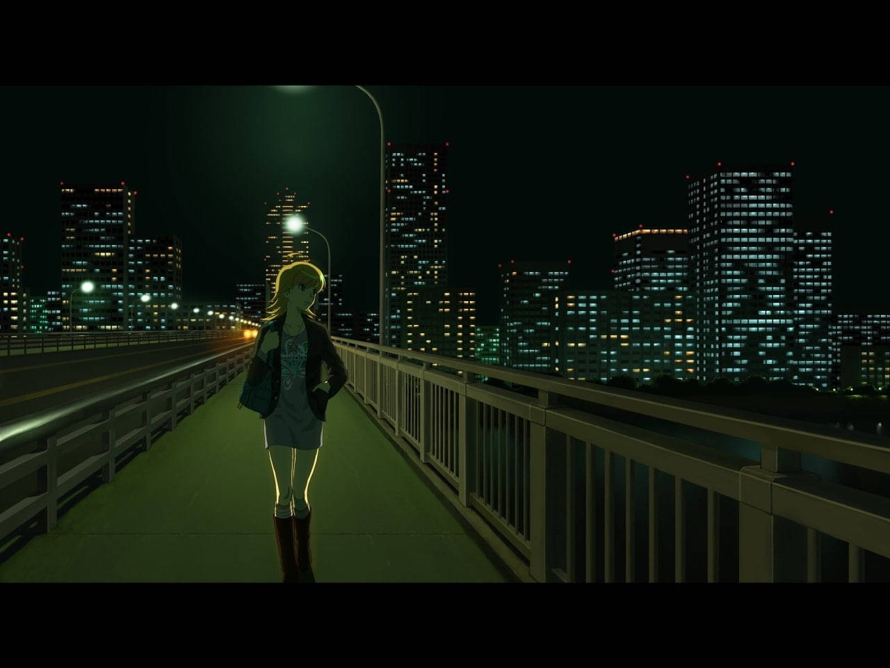 Cartoon Girl Walking Alone At Night Wallpaper