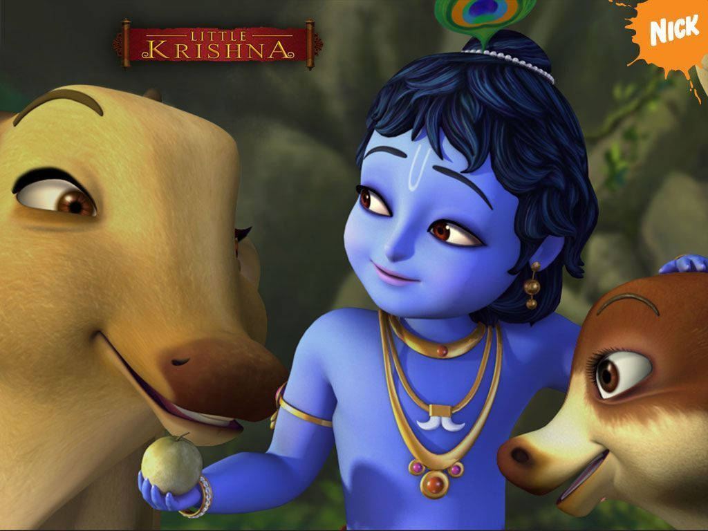 Cartoon Krishna And Animals Wallpaper