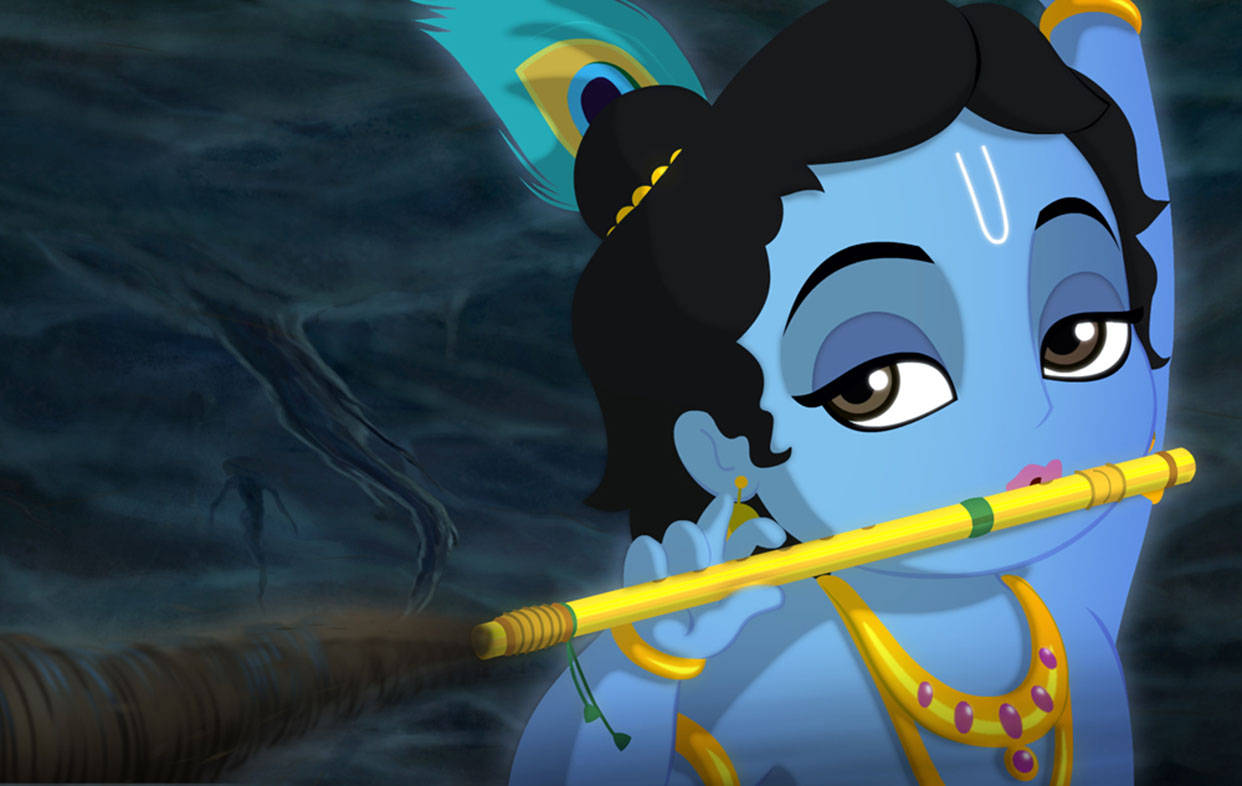 Cartoon Krishna Flute Power Wallpaper