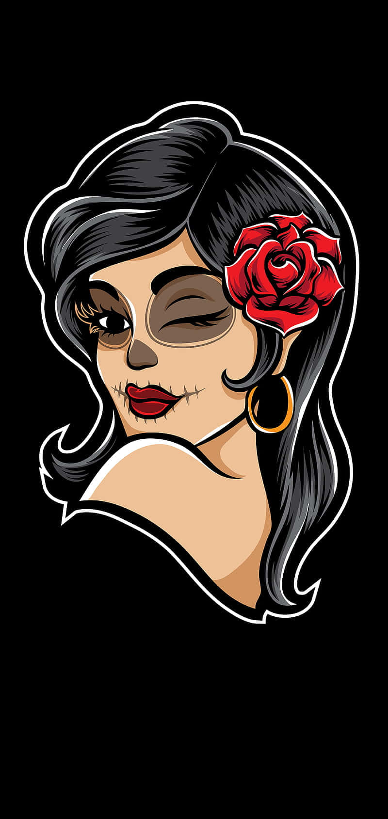 Cartoon Of A Mexican Woman With A Rose Wallpaper