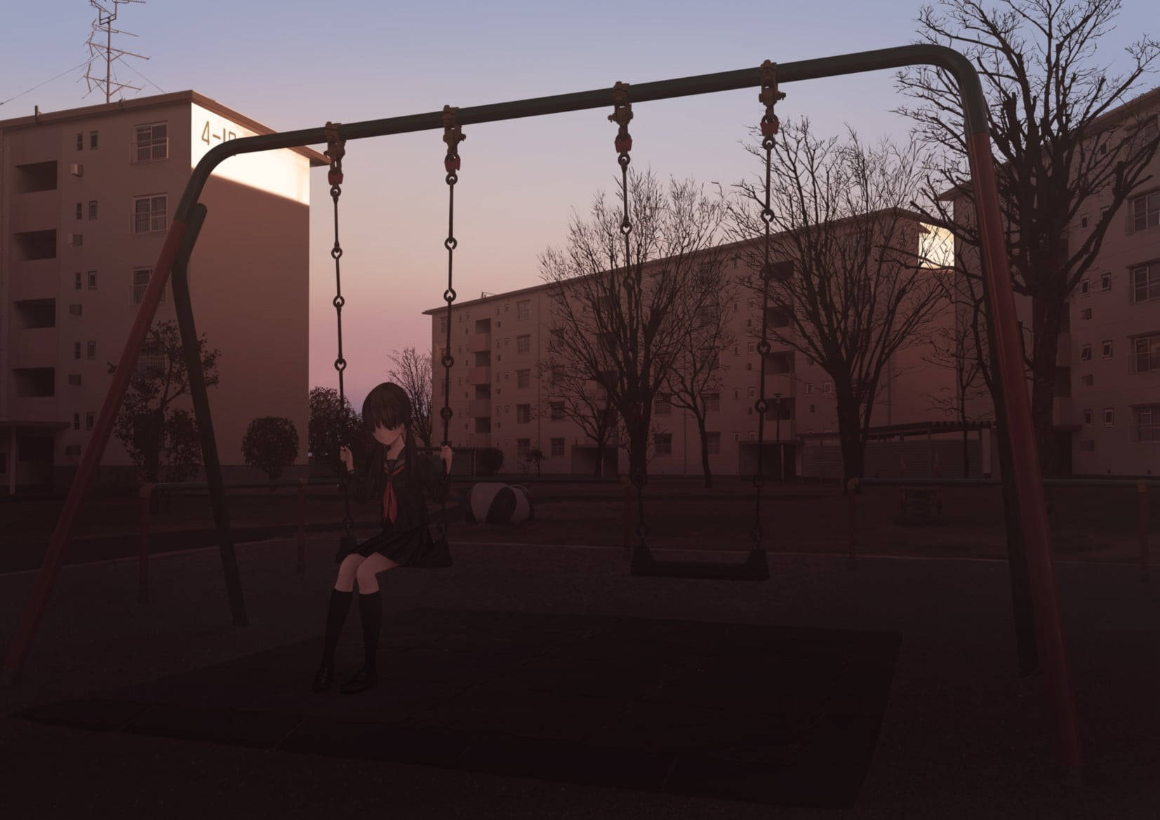 Cartoon Of Girl Alone At A Playground Wallpaper