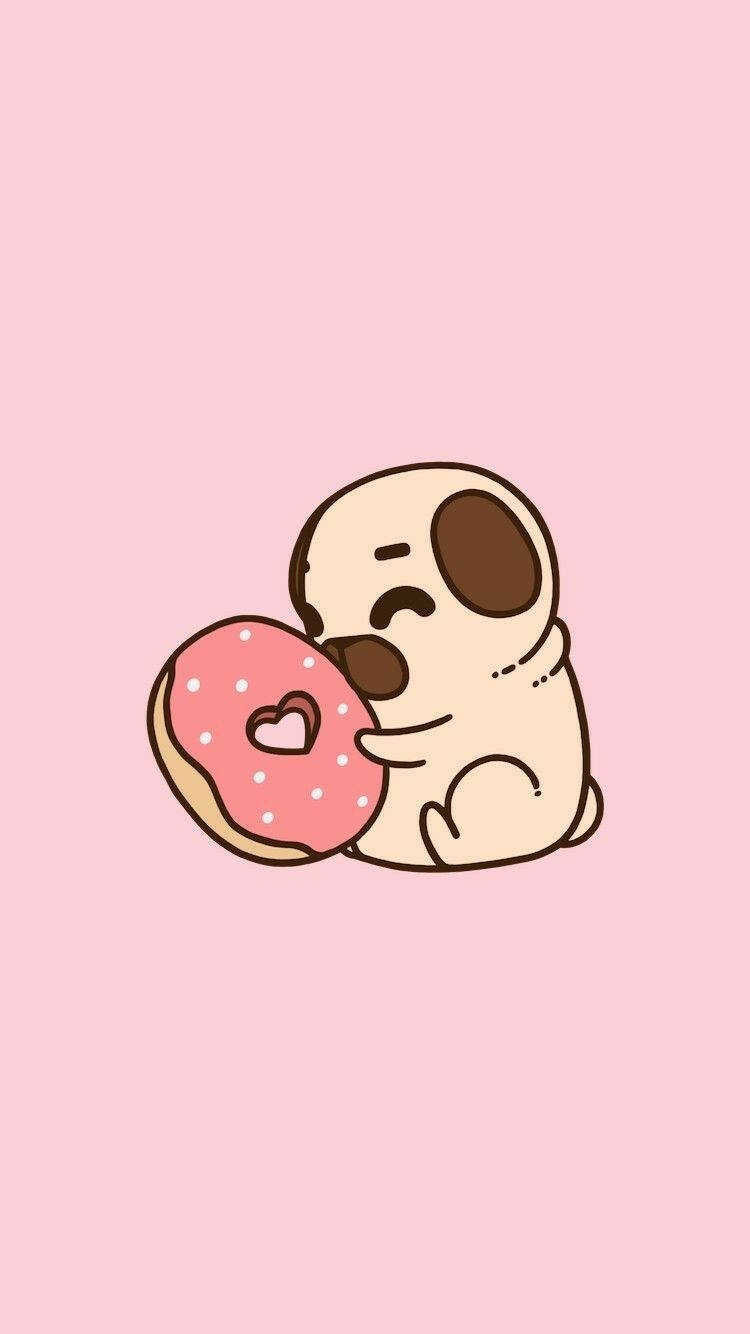 Cartoon Pug Dog With Doughnut Wallpaper