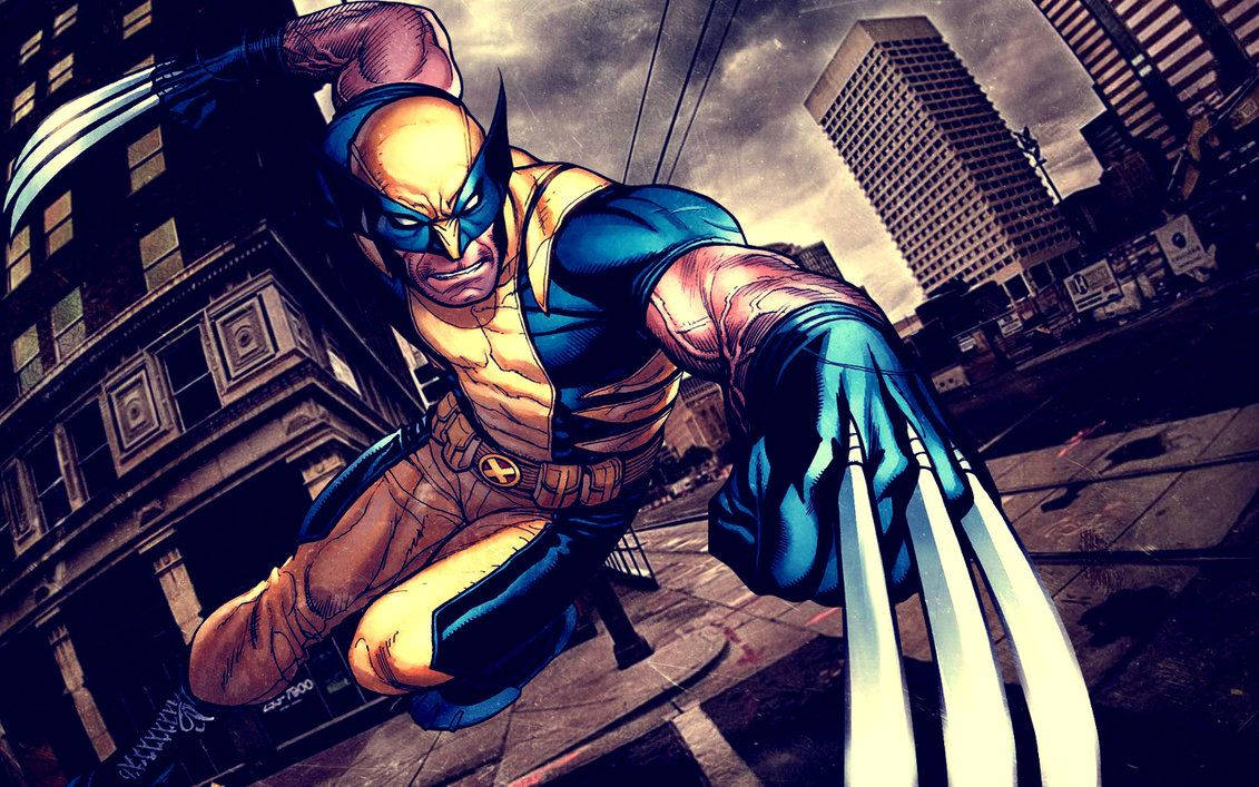 Cartoon Wolverine In City Wallpaper